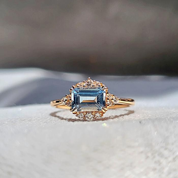 Vintage Blue Topaz Pırlanta Yüzük