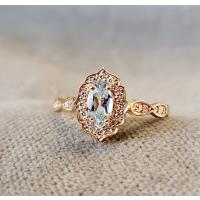 Vintage Markiz Blu Topaz Pırlantalı 14k Altın Yüzük